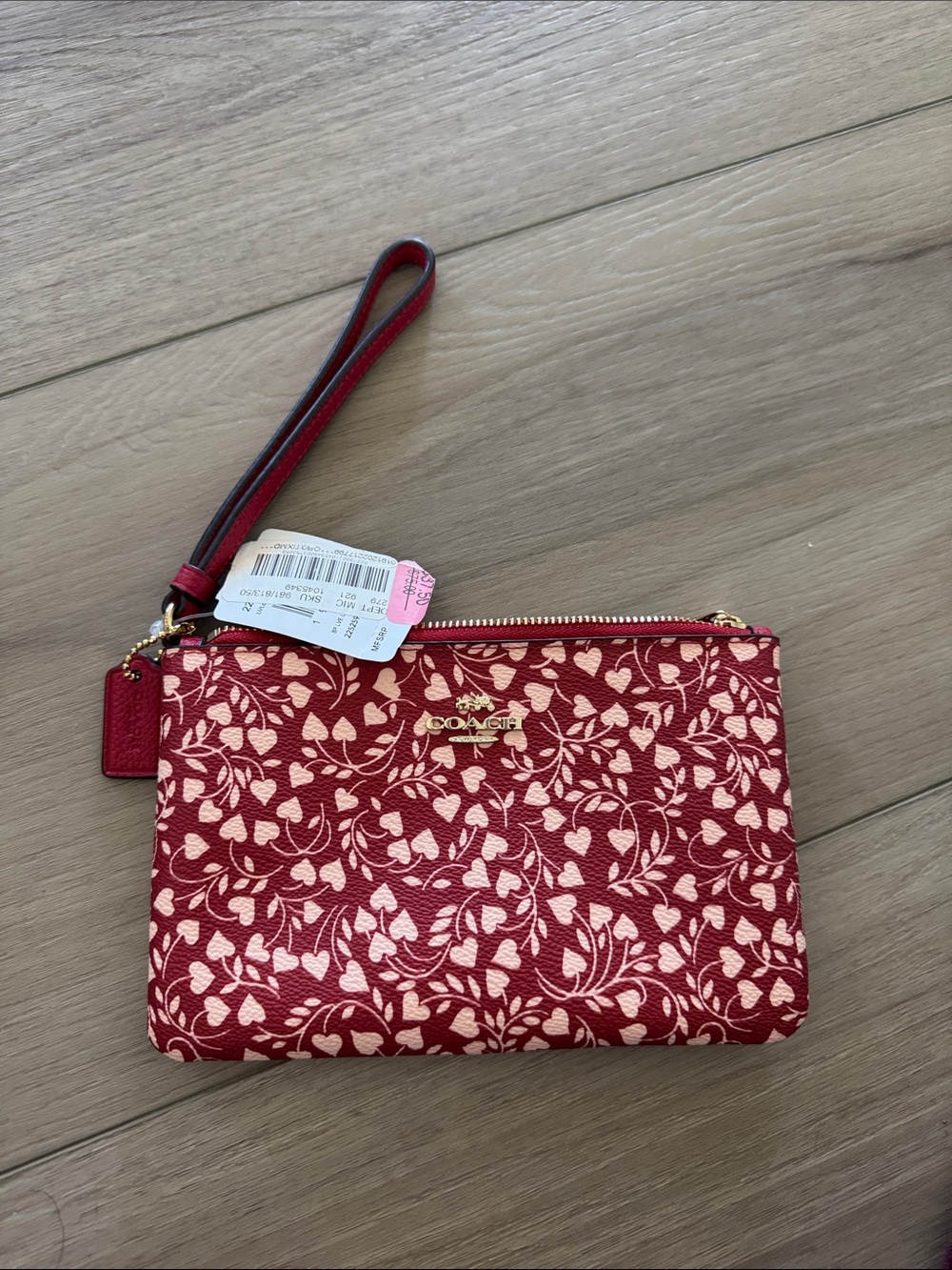 Coach Red Floral Print Wristlet with Cream Vines